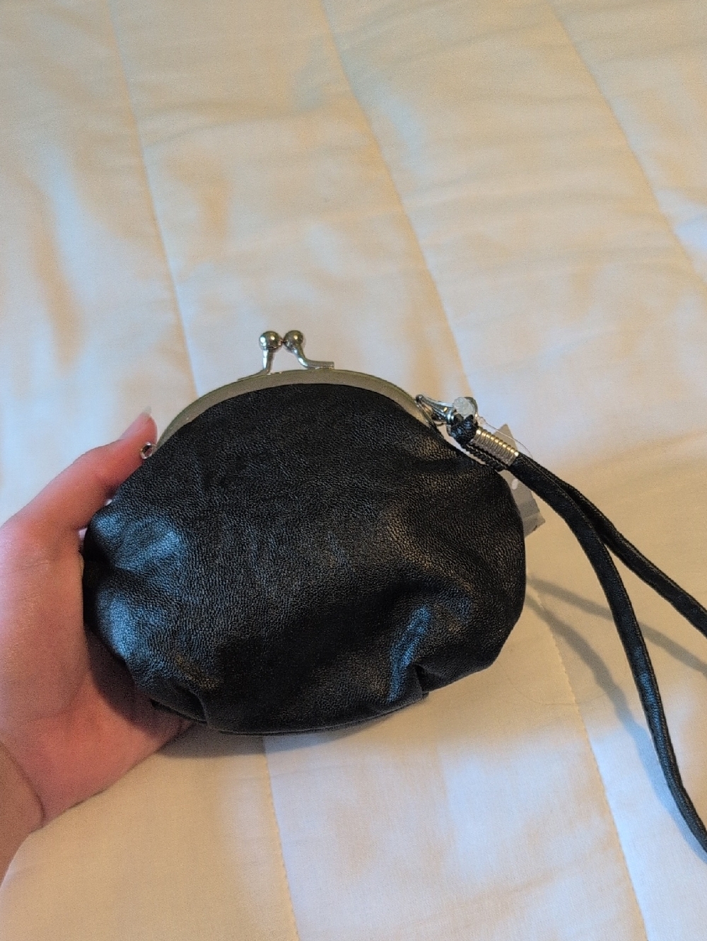 Cato Black Wristlet Coin Purse with Gold Floral Stud Embellishment - Picture 3 of 5